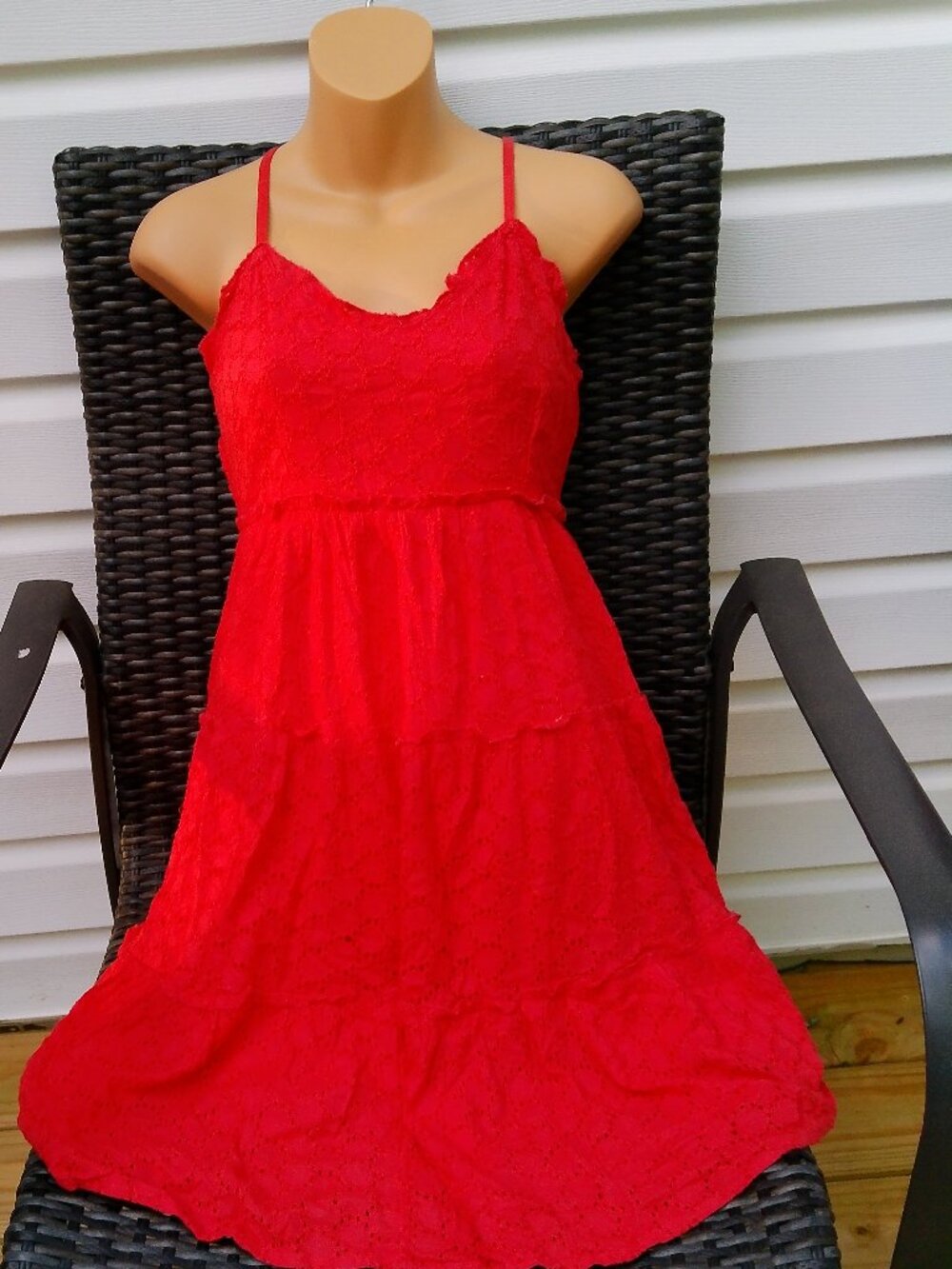 SIM AND SAM RED EYELET SUNDRESS SIZE MED GOOD CONDITION